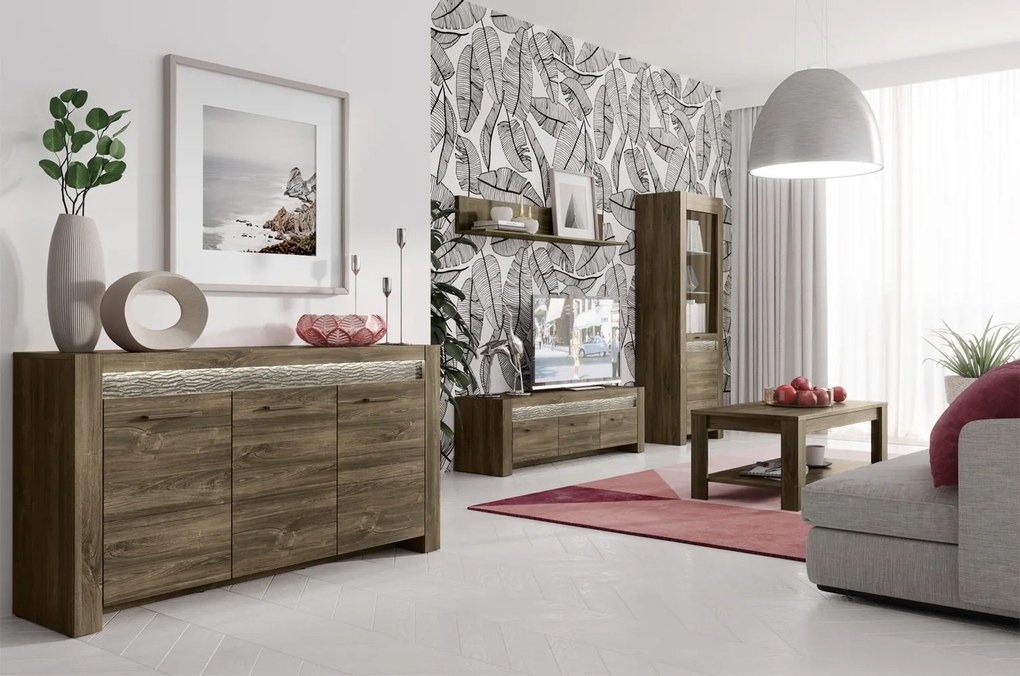 Komoda Belveder 46 178 cm s LED osvětlením dub Stirling