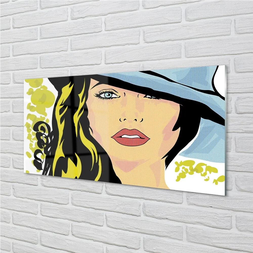 Obraz na skle žena klobúk 125x50 cm