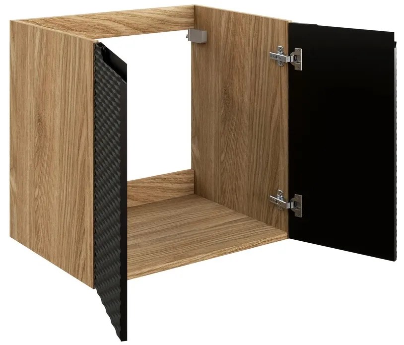 Závesná skrinka pod umývadlo Ocean I s doskou 60 cm čierna/dub olejovaný