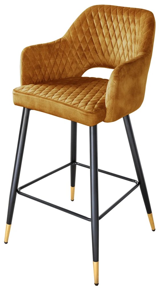 Barová stolička Paris dekoračné prešívanie zamatovo horčicová žltá