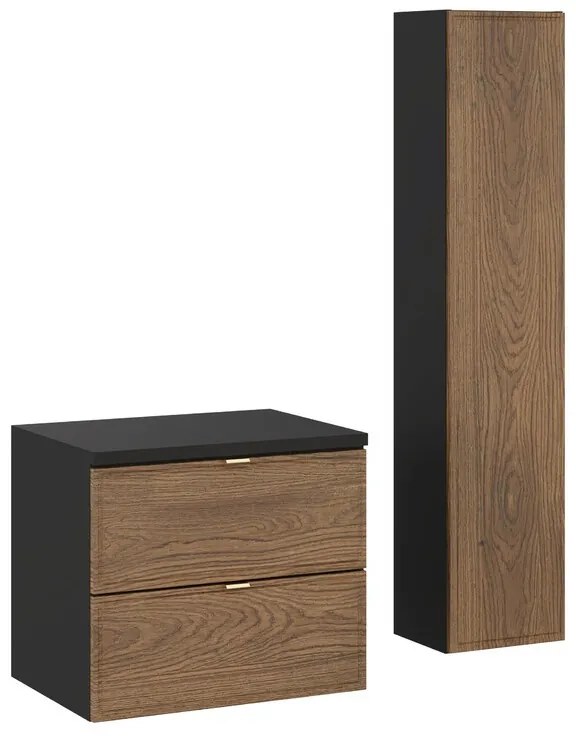 Koupelnová sestava s deskou a skříňkami Talia Casella 60 cm černý mat/dub casella