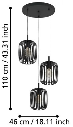 Eglo 900686 - Luster na lanku ROMAZZINA 3xE27/40W/230V čierna