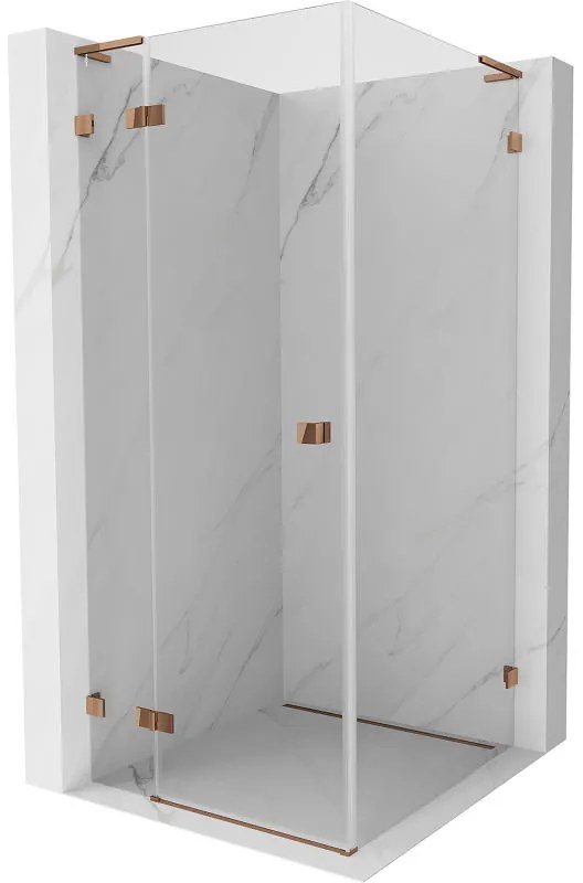 Mexen Lunar, L sklápací sprchový kút ľavý 80 x 80 cm, 8mm číre sklo, profil ružové zlato, 834L-080-080-60-00-L