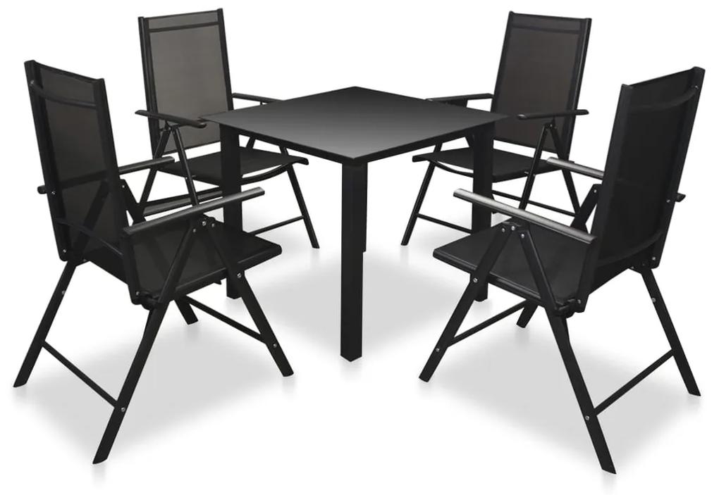 5-dielna vonkajšia jedálenská súprava so skladacími stoličkami hliník čierna 42767
