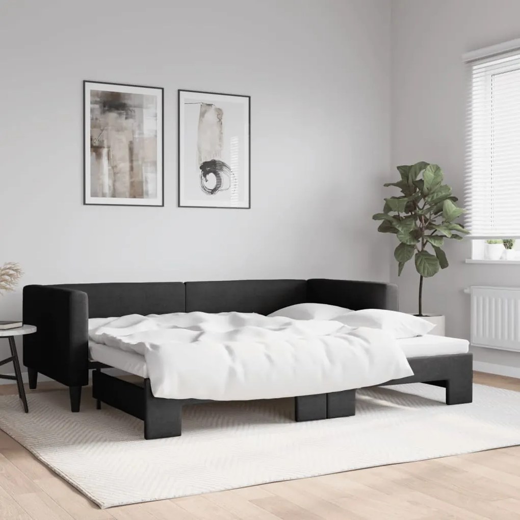 Denná posteľ s rozkladacou posteľou čierna 90x200 cm látka 3196580