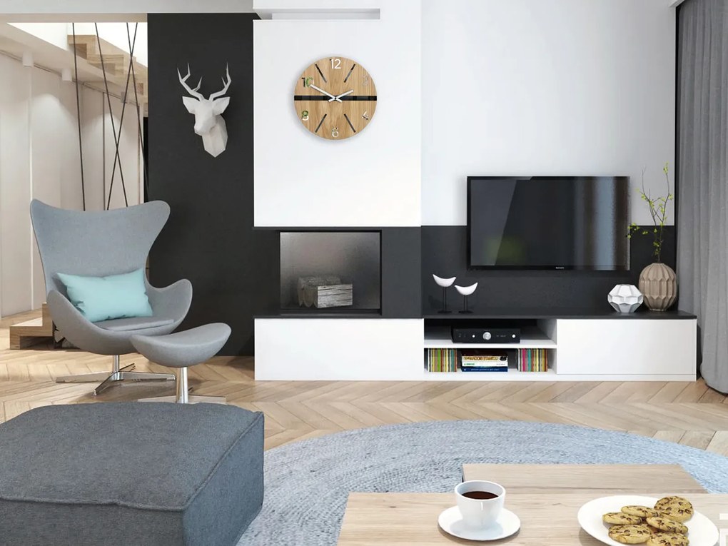 Dřevěné nástěnné hodiny King 33,5 cm dub přírodní