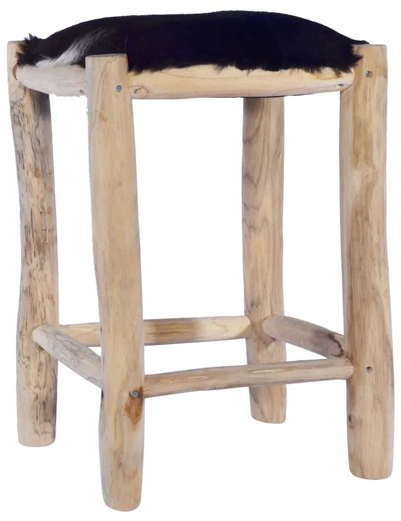 vidaXL Barová stolička, pravá kozia koža a tíkový masív
