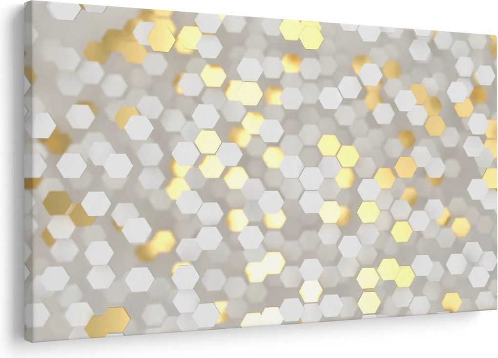 Obraz - Zlato-biele hexagóny (90x60 cm)