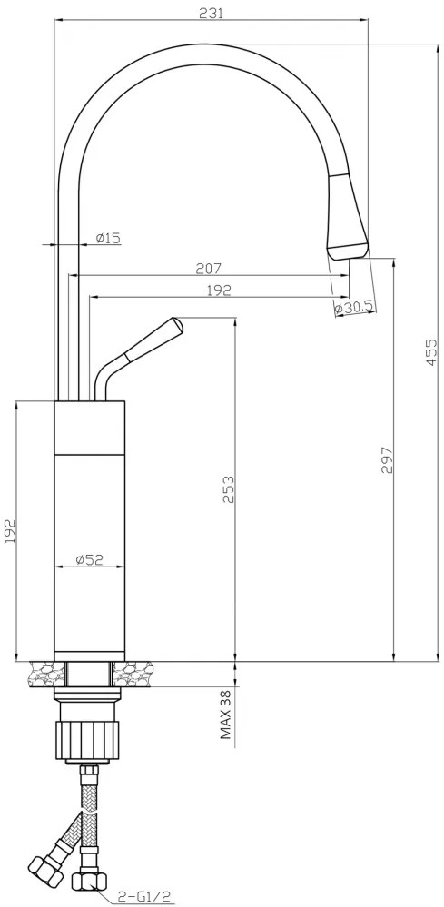 Invena Stone, vysoká umývadlová batéria h-455, čierna-zlatá, INV-BU-03-W17-V