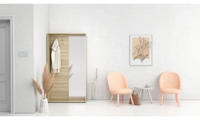 Šatníková stena BORDER s botníkom a zrkadlom, 2 háčiky, grafit/biela