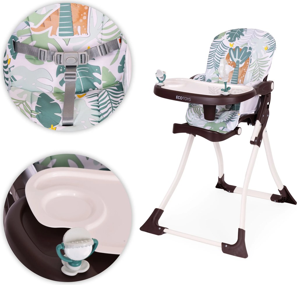ECOTOYS Detská jedálenská stolička pre deti 6–36 mesiacov, 3-bodové pásy, podnožka