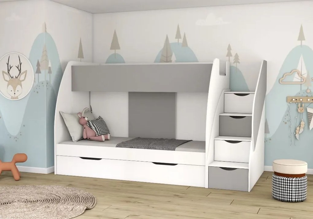 Detská poschodová posteľ MARTIN - 200x80 cm - biela/sivá