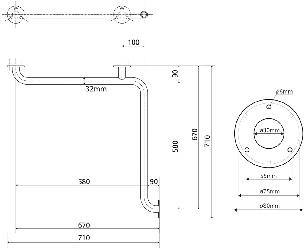 Sapho Sapho, HANDICAP madlo do sprchy 670x670mm, nerez lesk, XH544