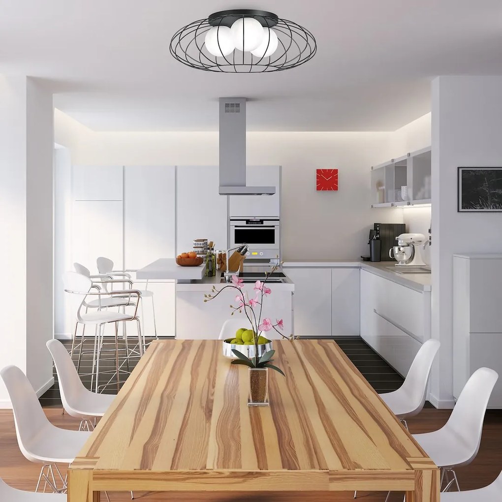 Stropné svietidlo Kronos3, 1x čierne drôtené tienidlo, b