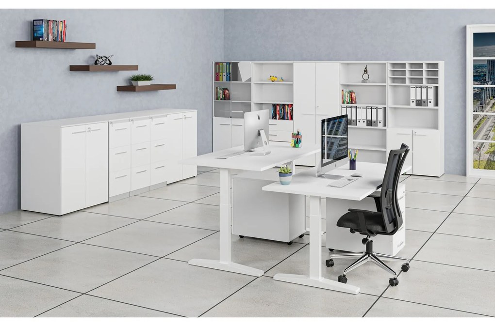 Kancelárska skriňa s dverami PRIMO WHITE, 2128 x 800 x 420 mm, biela
