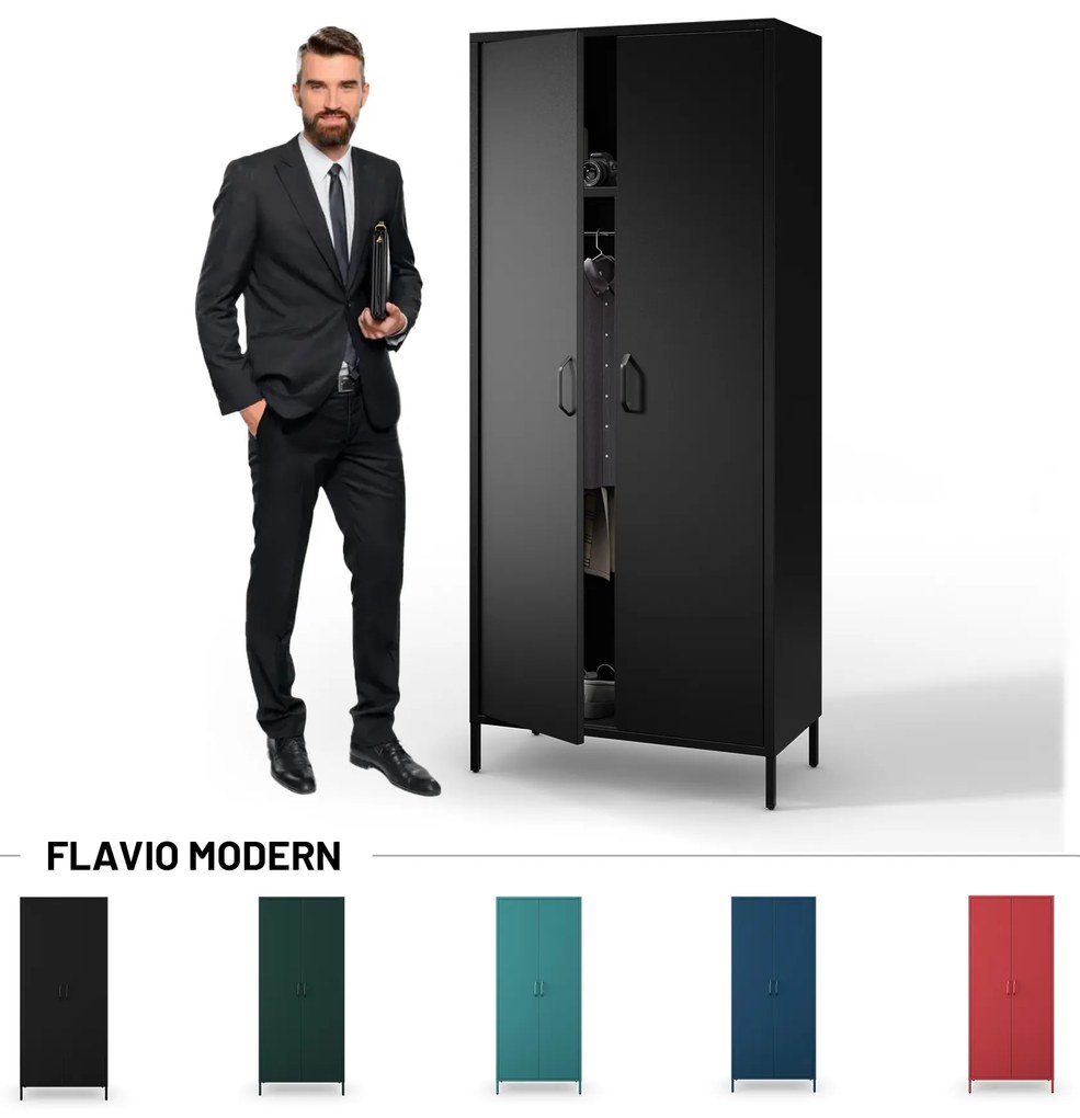 Čierna šatníková skriňa FLAVIO Modern 800 x 1850 x 450 mm