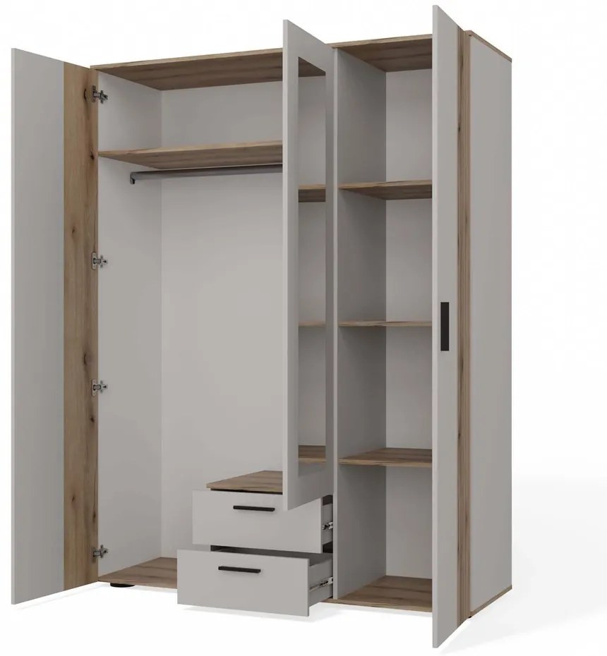 Šatníková skriňa so zrkadlom AVA 150 cm dub evoke/kašmírová