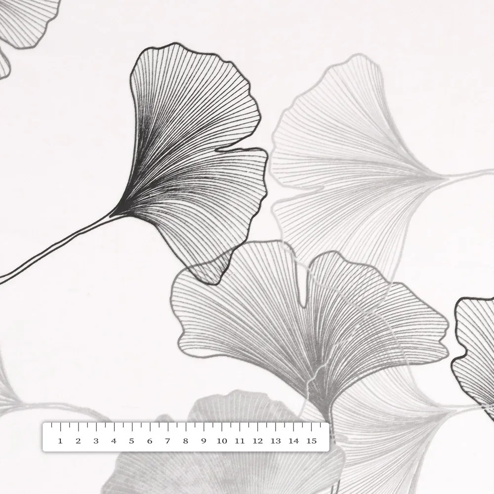 Biante Bavlnený záves Sandra SA-512 Sivo-biele ginkgo listy na bielom 140x230 cm