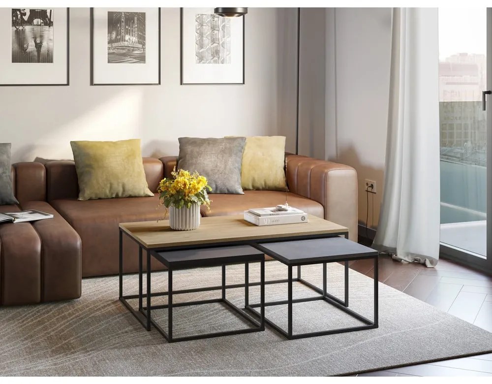 Konferenčné stolíky v súprave 3 ks v sivo-prírodnej farbe 60x110 cm Camelia – Marckeric