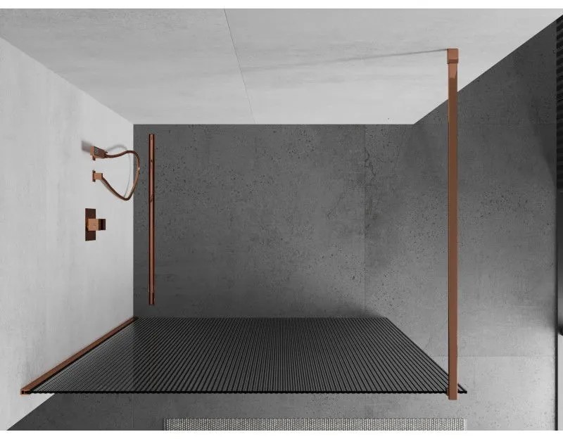 Mexen Kioto, sprchová zástena 80x200 cm, 8mm sklo s rebrovým vzorom, profil ružové zlato, 800-080-101-60-09