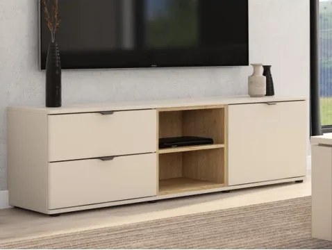 TV skrinka so zásuvkami Avola, 140 cm, béžová kašmír/dub cremona%