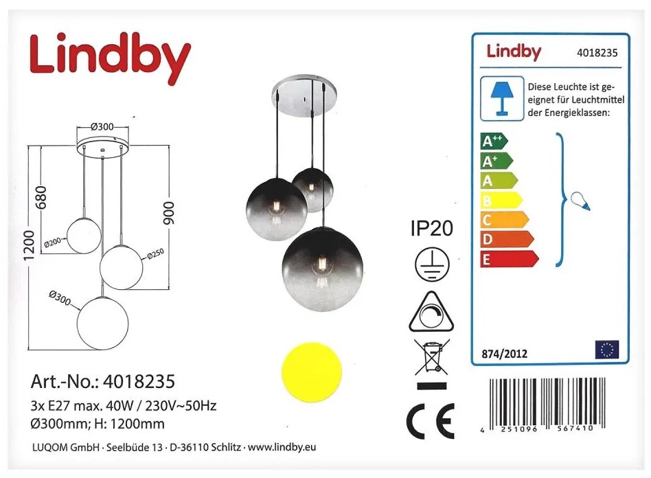 Lindby - Luster na lanku ROBYN 3xE27/40W/230V LW1090