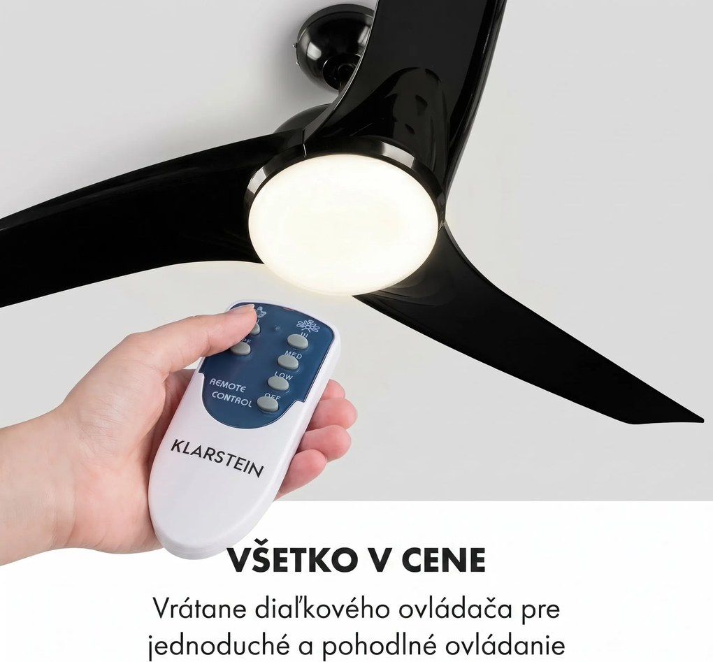 Klarstein Figo, stropný ventilátor, 52" (132 cm) Ø, výkon: 55 W, čierny