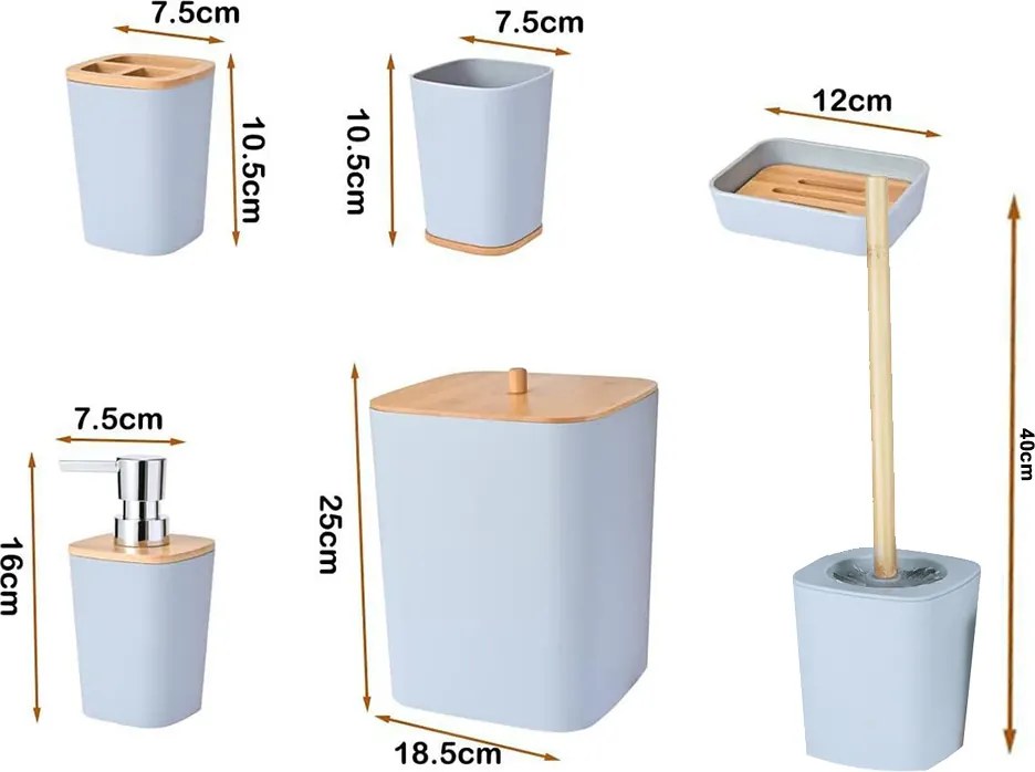 Plastová kúpeľňová sada BATHINO 6 ks - viac farieb Farba: Biela