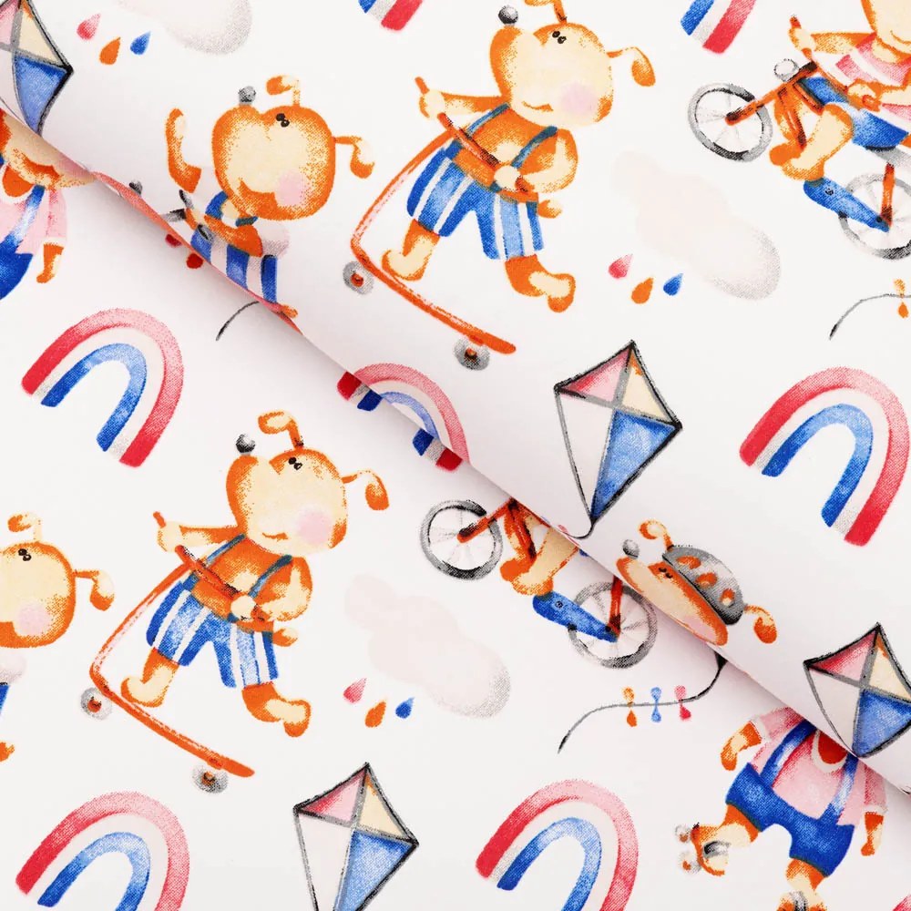 Biante Detský bavlnený behúň na stôl Sandra SA-521 Modro-červení psíkovia s autami na bielom 45x160 cm