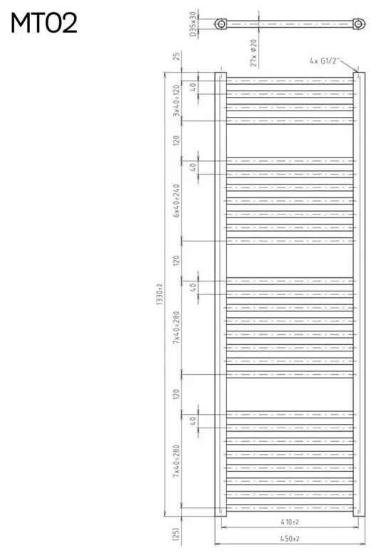 Mereo, Vykurovací rebrík 450x1850 mm, rovný, biely, MER-MT04