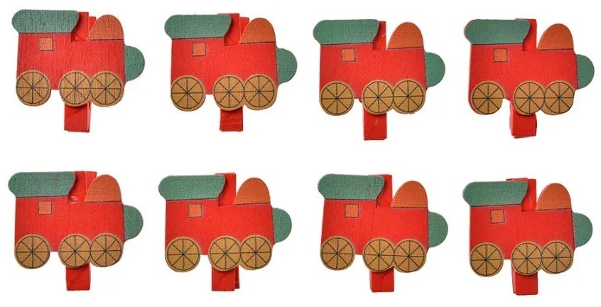 Set 8ks malý drevený kolíček s mašinkami - 4*1*3 cm