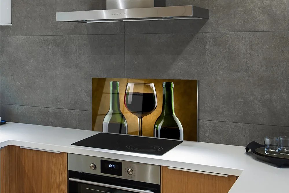 Sklenený obklad do kuchyne 2 fľaše poháre na víno 120x60 cm
