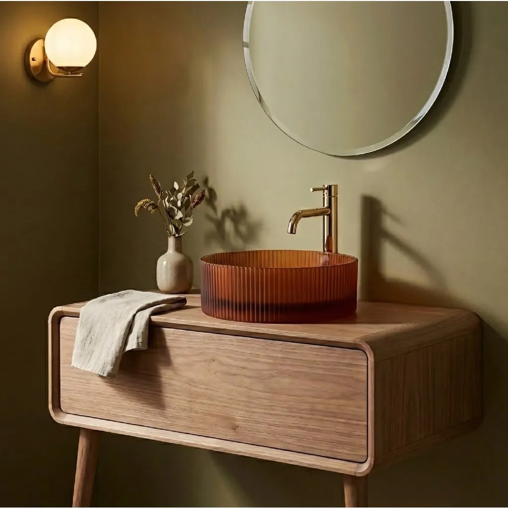 Rea Suri, sklenené umývadlo na dosku 360x360x115 mm, amber-hnedá, REA-U3613