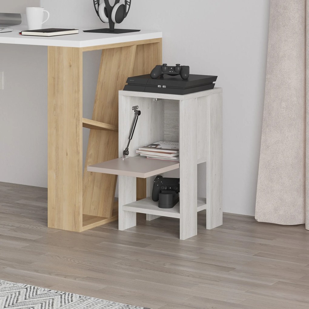 Nočný stolík Houseland EMA starobylá biela/mocha