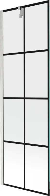 Mexen Next, 1-krídlová vaňová zástena 60 x 150 cm, 6mm číre sklo - čierny vzor, oceľová, 895-060-000-00-77-97