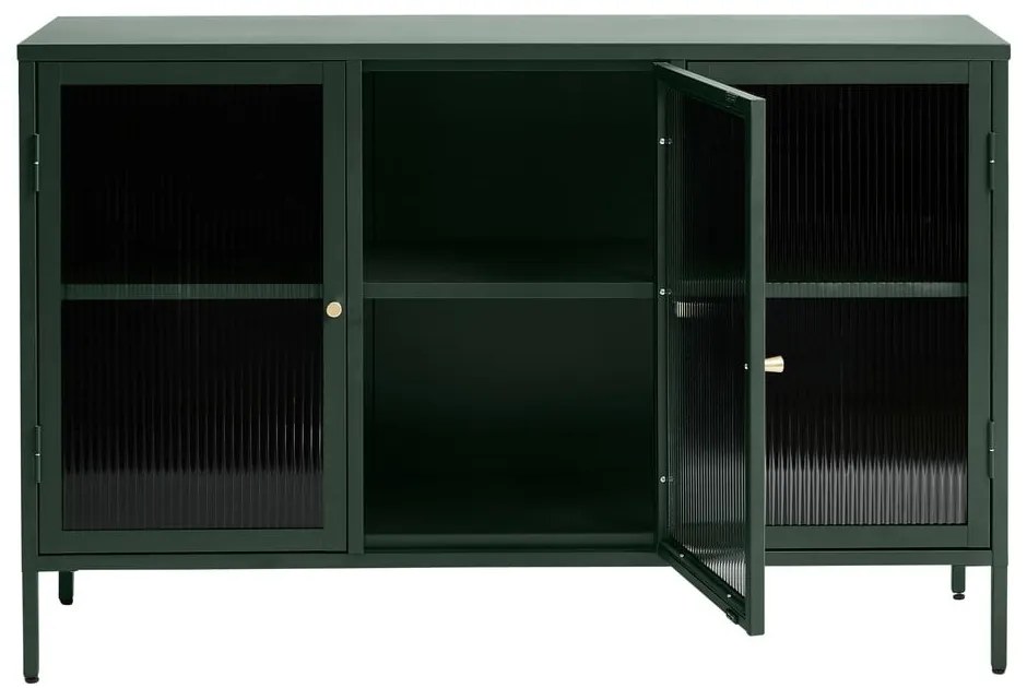 Zelená kovová vitrína Unique Furniture Bronco, výška 85 cm