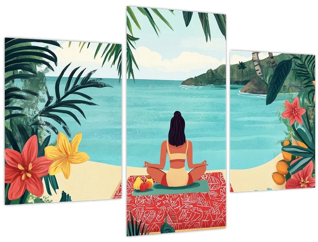 Obraz - Jogínka na pláži (90x60 cm)
