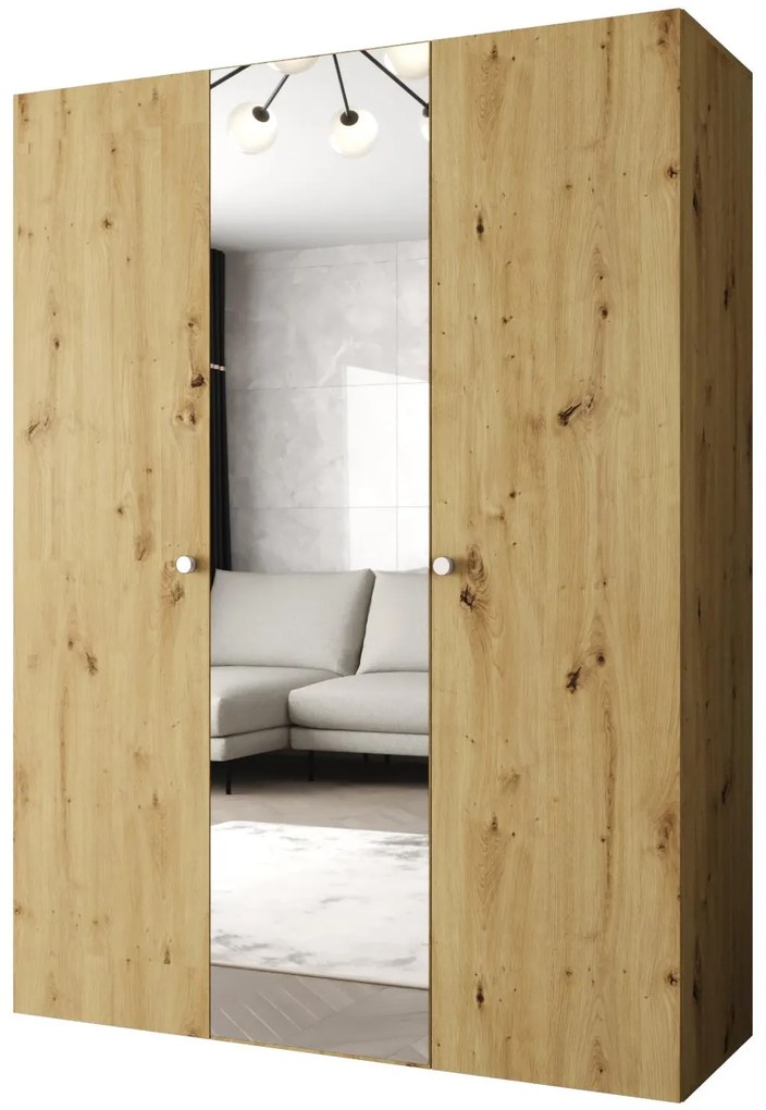 Šatníková skriňa 150 cm Parna 2 (dub artisan + strieborná). Akcia -20%. Vlastná spoľahlivá doprava až k Vám domov. 1125922