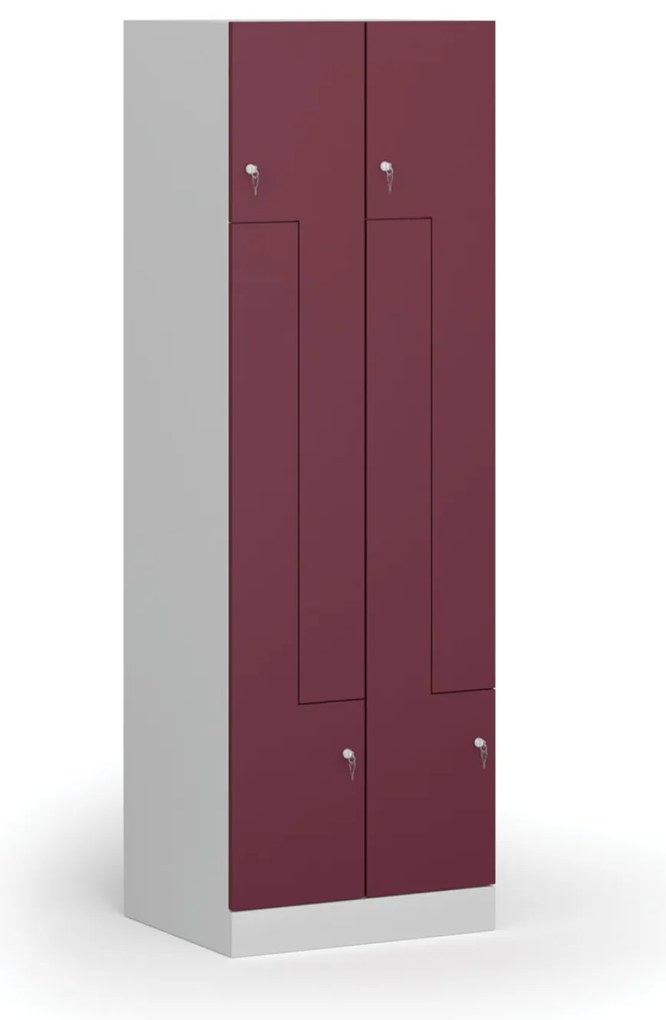 Kovová šatníková skrinka S1 Z, 4 oddiely, 1850 x 600 x 500 mm, cylindrický zámok, červené dvere