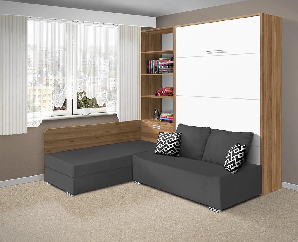 Nabytekmorava Sklápacia posteľ s pohovkou VS 21075 - 200x160 cm farba pohovky: Sivá, Typ farebného prevedenia: Buk / dvere biele LESK