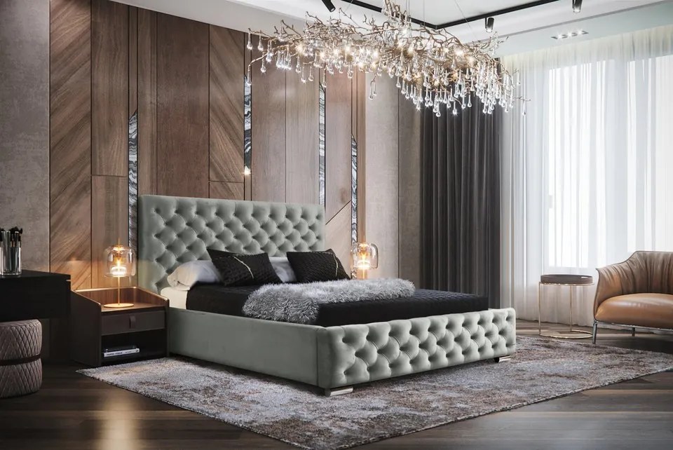 MANŽELSKÁ ČALÚNENÁ POSTEĽ BARON 200x200 S ROŠTOM CHESTERFIELD