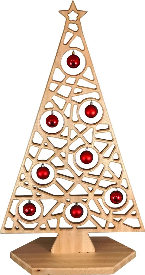 AMADEA Drevená dekorácia strom na podstavci geometrický s guľami, 110 x 65 cm, český výrobok