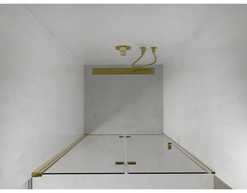 Mexen Lima, skladacie sprchové dvere do otvoru 100 x 190 cm, 6mm číre sklo, zlatý profil, 856-100-000-50-00