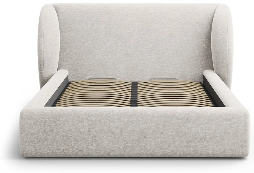 Svetlosivá čalúnená dvojlôžková posteľ s úložným priestorom s roštom 160x200 cm Miley – Micadoni