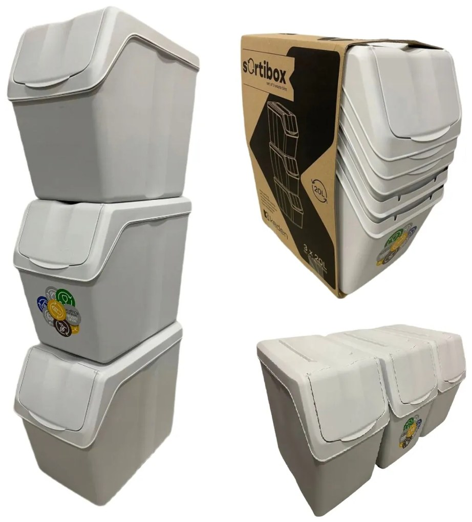 PROSPERPLAST Odpadkový kôš SORTIBOX BIELY - 3x20L