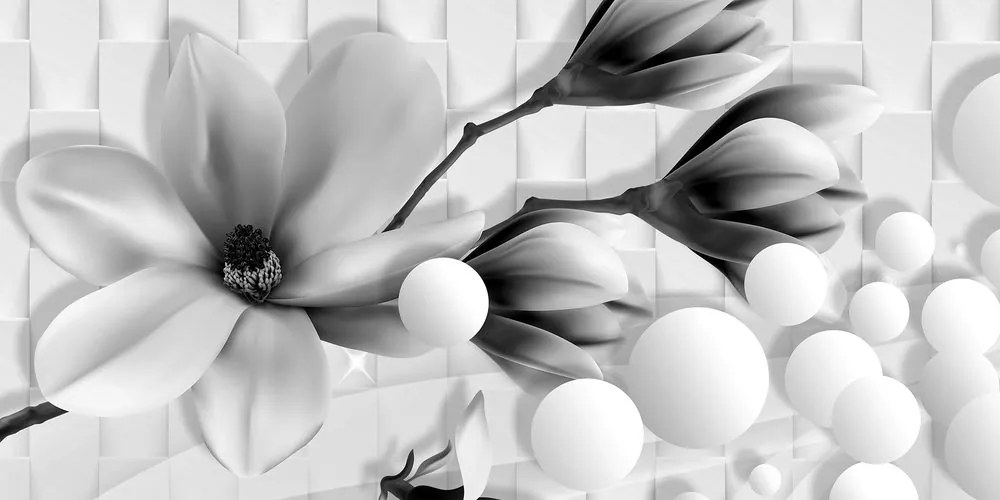 Obraz čiernobiela magnólia s abstraktnými prvkami Varianta: 100x50