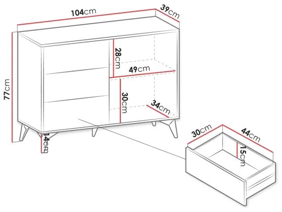 Komoda DIAMOND 77x104 cm čierna/dub evoke