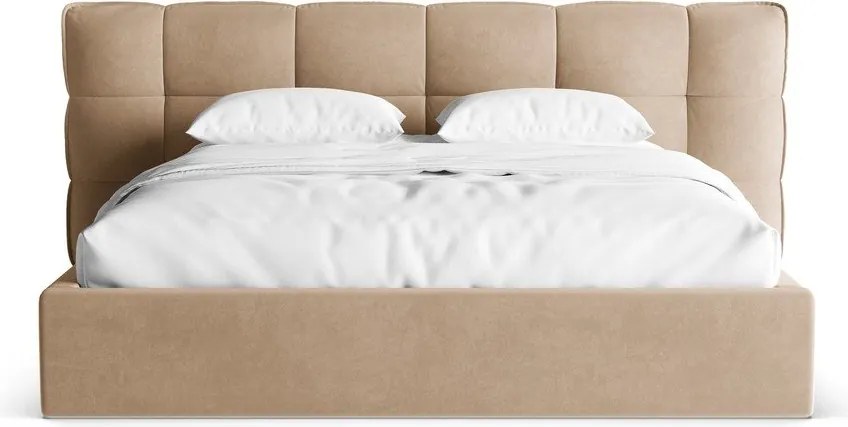 Sivobéžová čalúnená dvojlôžková posteľ s úložným priestorom s roštom 200x200 cm Eric – Micadoni