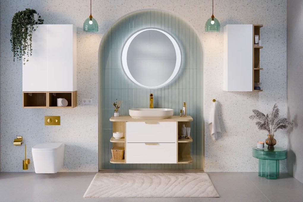 Comad Kúpeľňová skrinka s doskovými umývadlami set Aster White 100 biela/dub cremona