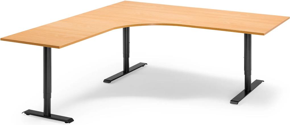 Výškovo nastaviteľný stôl Adeptus, ľavý, 2000x1800 mm, laminát buk/čierna